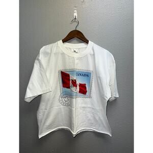 Womens Vintage Canada Shirt Canadian Flag Graphic Crop Top Tee 2003 XL